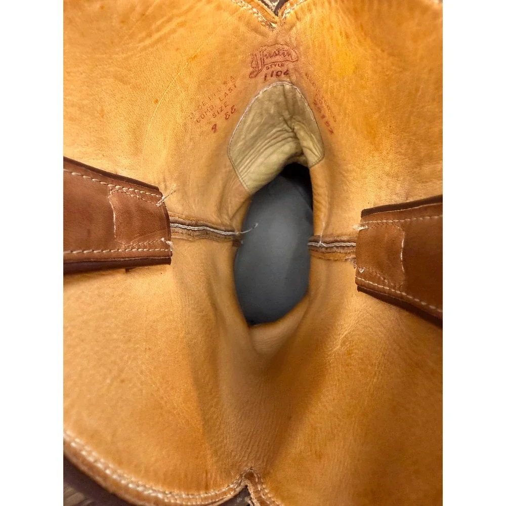 Justin Men's Size 9 EE #1106 Mulehide Tan Leather Cowboy Boots USA Made Vintage - Picture 14 of 15